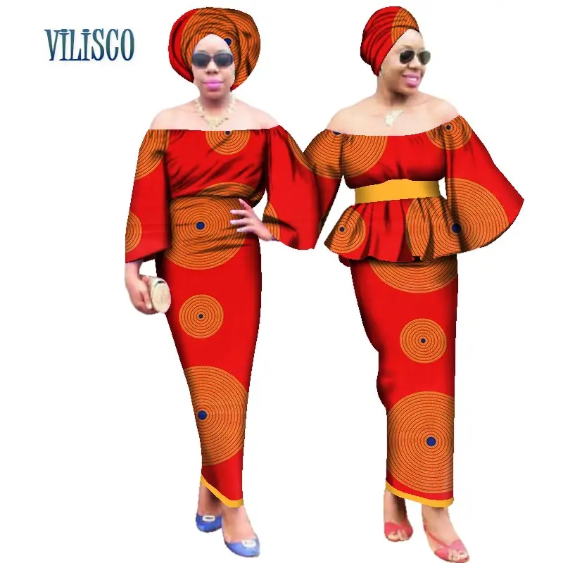 Новая пара Sister одежда Топ и Юбки Комплекты с головой Обёрточная бумага Африканский Воск платье с принтом для Для женщин Африканский Стиль