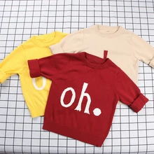 Ins мода Европы детская "Ах" узор свитер одежда с длинным рукавом для мальчиков и девочек вязаный, хлопковый детский топ