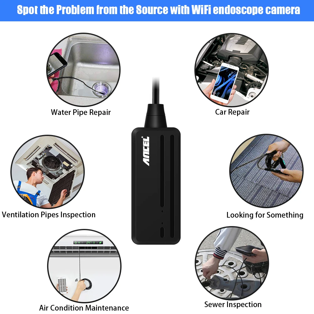 Ancel Endoscope WI-FI Бороскоп Инспекционная Камера 5.5 мм 1080 P Беспроводная Водонепроницаемая Камера Эндоскопа Для Android ПК IOS Ancel