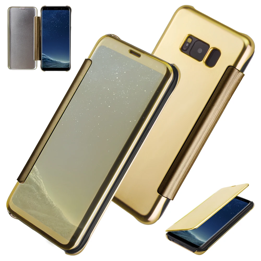 For Samsung font b S8 b font Plus Case Leather Flip Mirror Protector Cover font b
