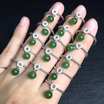 

Fashion Size Adjustable Woman Ring Real S925 Silver Inlay Green jade Gemstone Ornament *Free Box