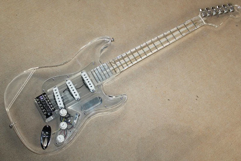 Factory Wholesale Acrylic Glass Electric Guitar with Colorful LED