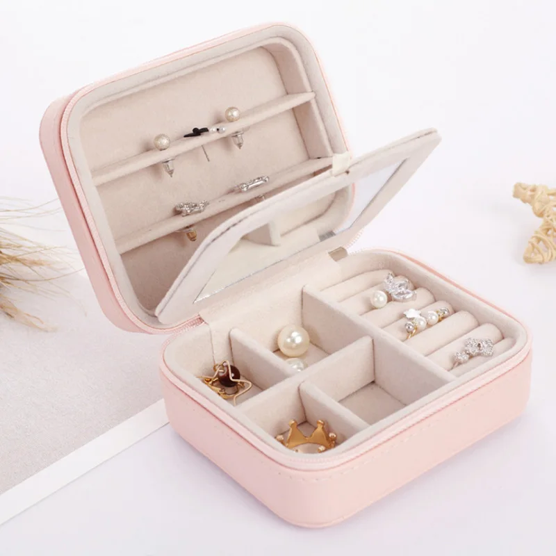 Small Jewelry Box With Mirror Earring Holder Ring Storage Case Easy Carry Jewelry Organizer Cute
