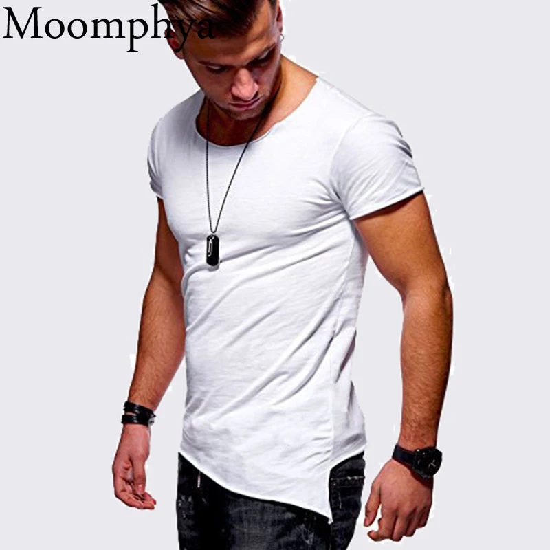 Moomphya Oblique hem men t shirt Longline asymmetrical hem