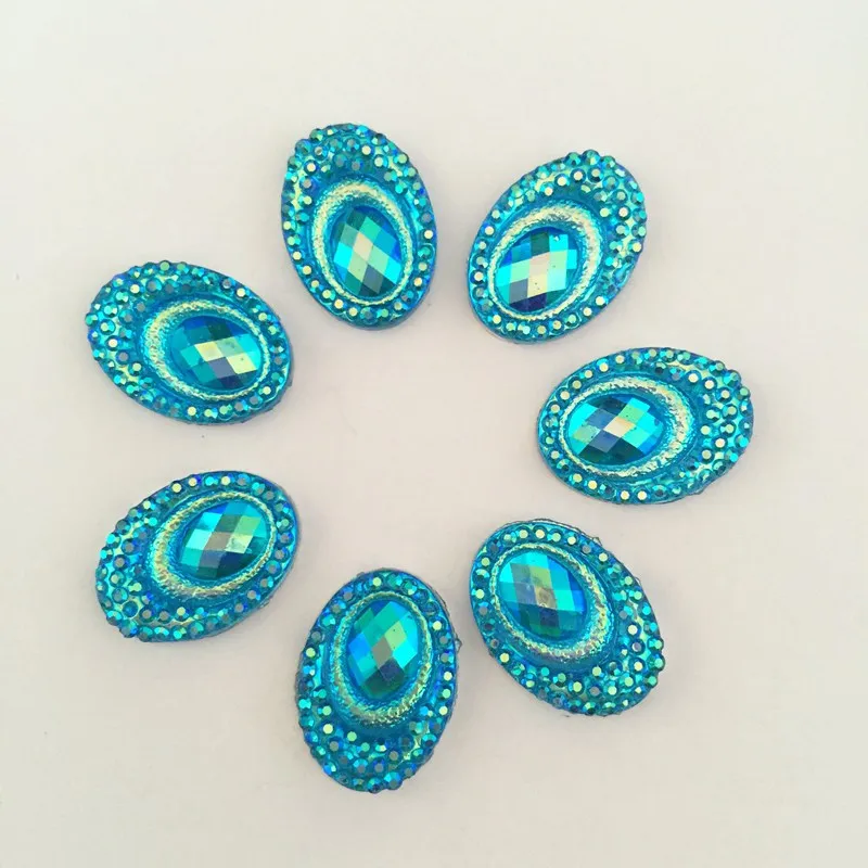 

New DIY AB Resin 100PCS 13*18mm oval shape Peacock eye Flatback rhinestone Wedding /Half beads buttons D628*5