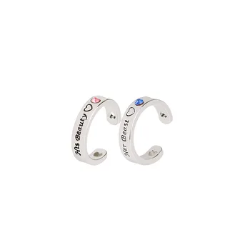 

Wholesale 20pairs/lot Loving Heart Rhinstone Couple Ring her beast his beauty Letter Finger Ring