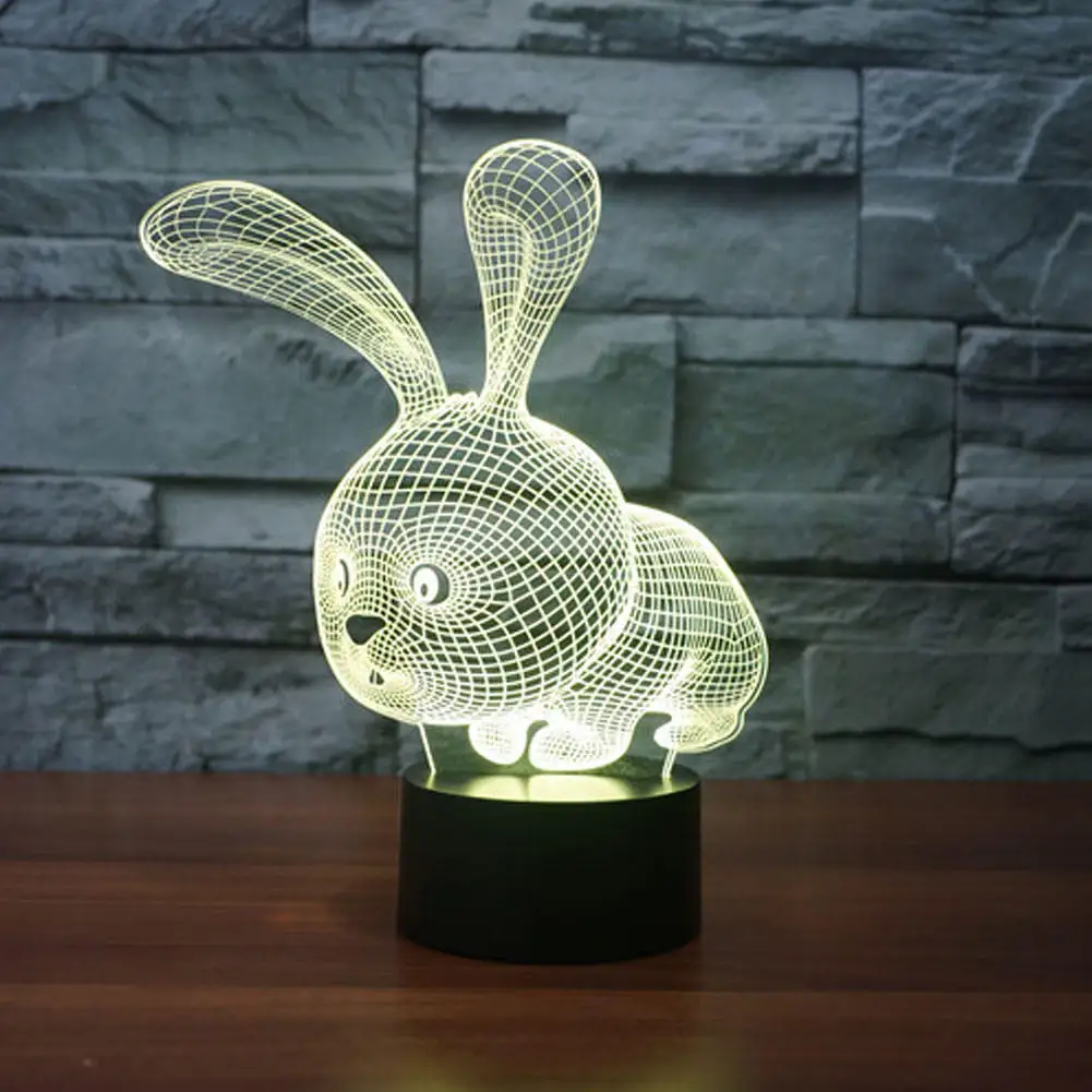 Сна 3D лампа Иллюзия Банни LED настольная Таблица ночь свет лампы 7 цветов touch