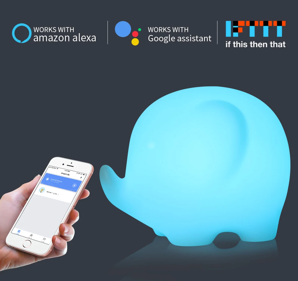 В форме слона Wi-Fi умный стол лампы Совместимость с Alexa голос Управление прикосновения руки светодиодный окружающей среды ночник Управление светодиодный APP