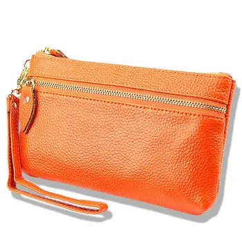 

Genuine Leather New Fashion Women Clutch Bags Wallets Wristlet Zipper Change Purses Cowhide Handbags Candy Color