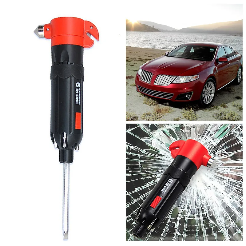 HLEST 6 in 1 Car Auto Glass Window Safety Breaker Hammer Seat Belt