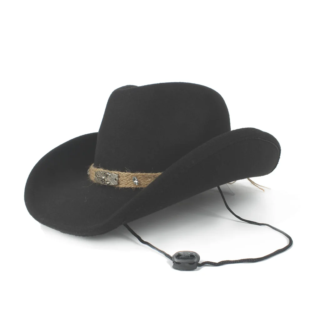 Женская и Мужская шерстяная открытая западная ковбойская шляпа Fedora Gentleman Outblack Sombrero Hombre джаз шляпа ветряная веревка