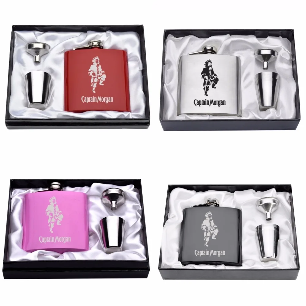 

1 Set 6oz Stainless Steel Hip Flask Captain Morgan With White Cloth Gift Box