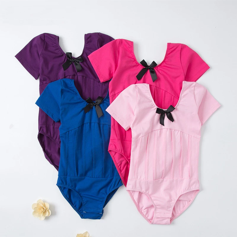 

Gymnastics Leotard Ballet Dress For Girls Kids Short Sleeve Spandex Cotton Dancing Dance Wear Dresses For Girl Bodysuit D018