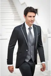 Классический Стиль одна кнопка Черный Жених Смокинги для женихов Для мужчин свадебные костюмы для выпускного Жених (куртка + Брюки для