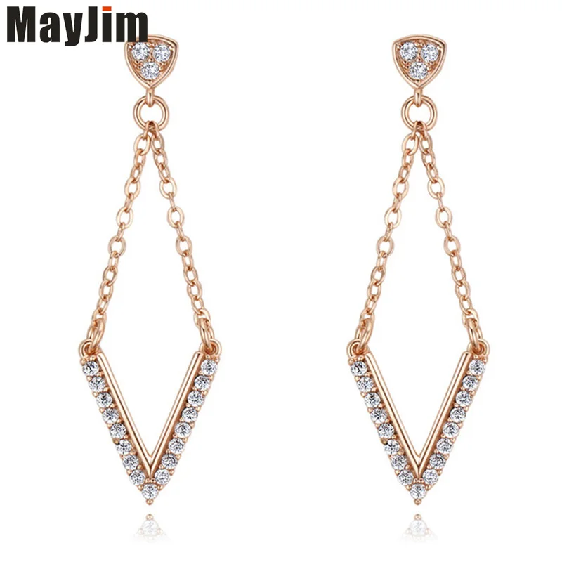 

MayJim New boucle d'oreille femme 2018 Cubic Zirconia Drop Earrings luxury fashion women Geometry Long Earrings Accessories