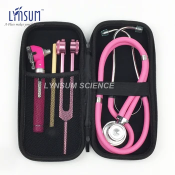 

Pink Color Stethoscope Hard Carrying Case Set with Fiber Optical Otoscope Stethoscope Tuning Fork Case Set