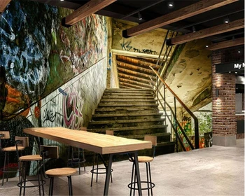 

Beibehang Custom large three-dimensional 3D wallpaper street stairs graffiti modern tooling background wall decoration wallpaper