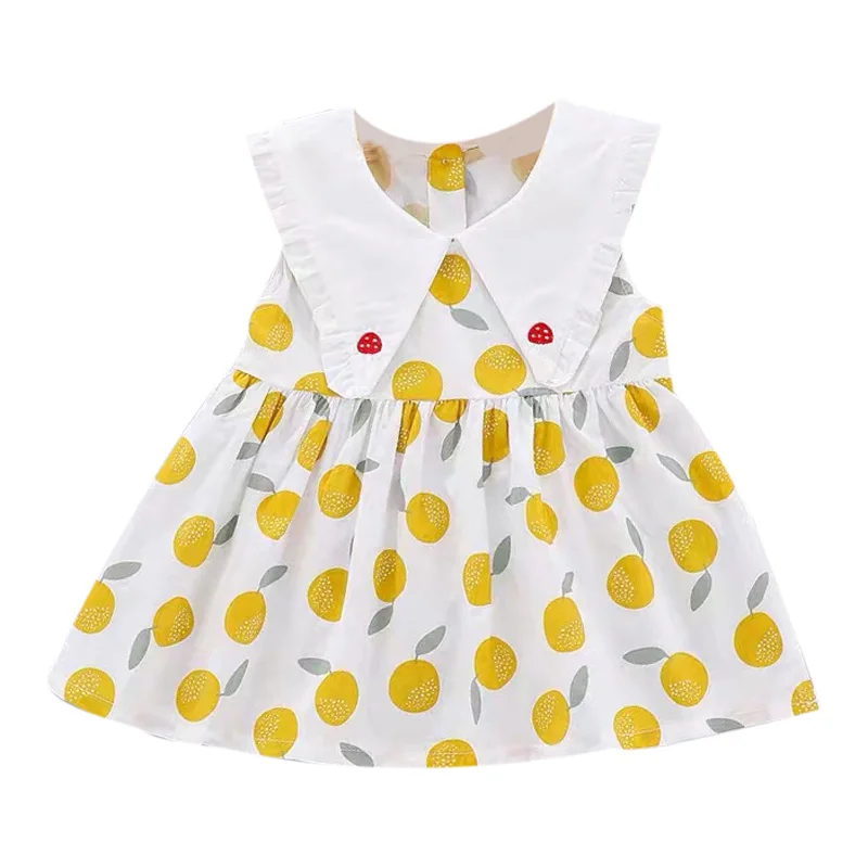 

Cartoon Cotton orange dollar collBaby Girl Cotton Cute Sweet Concise Cartoon Pattern Sleeveless All-match Lapel Dresses 1-3Y