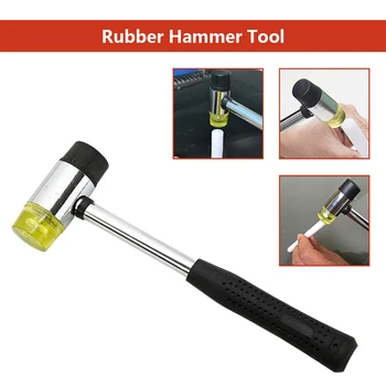 

DIY Tool 10" Length 25MM Double Face Soft Touch Hammer Black Plastic Coated Grip Double Head Rubber Hammer Handheld Tool Leather