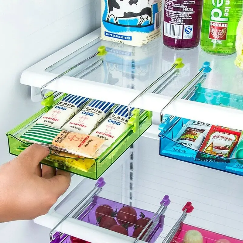 

Slide Kitchen Fridge Space Freezer Organizer Saver Storage Rack Shelf Holder Multi-Function Receive Partition
