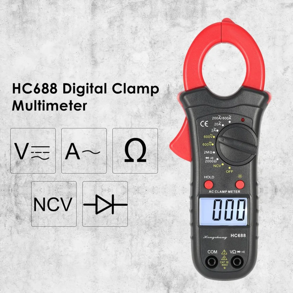 HC688 цифровой клещи мультиметр AC/DC Напряжение Ток Ом NCV диод тестер 1999 отсчетов удержания данных Подсветка Ручной