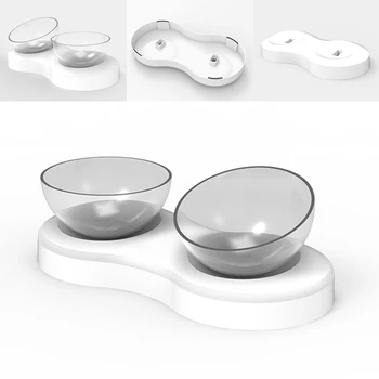 

Pet Double Cat Feeding Bowl 20 Degree Adjustable Water Food Anti-Overflow Bowl Neck Protection Feeder for Cat Dog Accessories