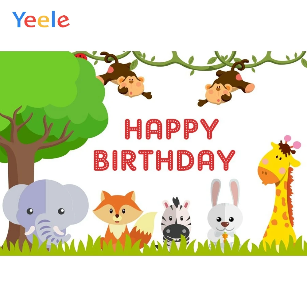 

Yeele Baby Birthday Party Photography Backgrounds Cartoon Animal Custom Vinyl Photographic Backdrop For Photo Studio Props