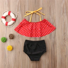 Дети девушки купальник Лето листьев лотоса в горошек Купальники Черный Высокая Талия низ Танкини бикини ванный комплект пляжная Biquini