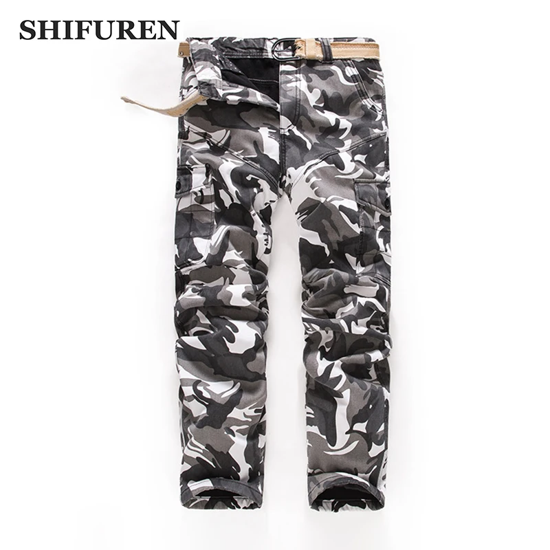 

SHIFUREN Men's Cargo Pants Winter Thicken Warm Military Camouflage Pants Double Layer Fleece Linned Causal Cotton Baggy Trousers