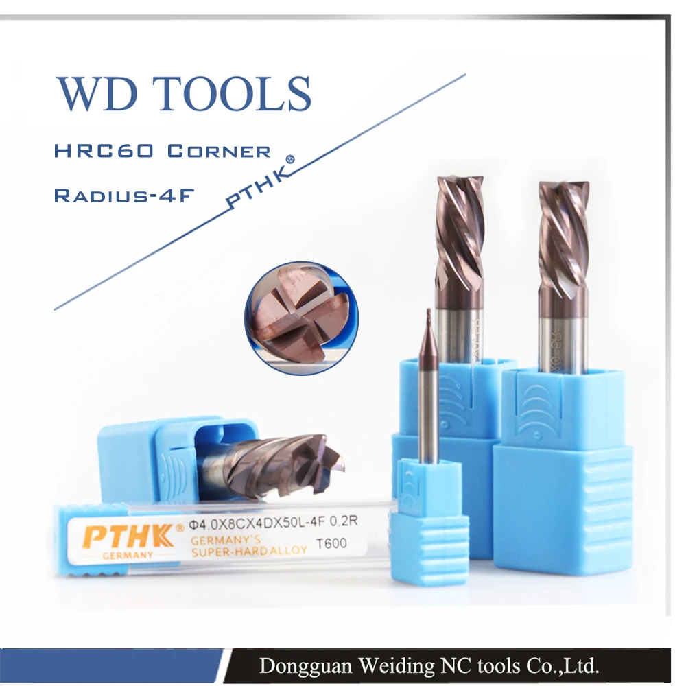 

2pcsn4.0XR1.0X50Lhrc60,material Carbide corner rouding End Mill 4 flute 4mm mill coating nano use for High-speed milling machine