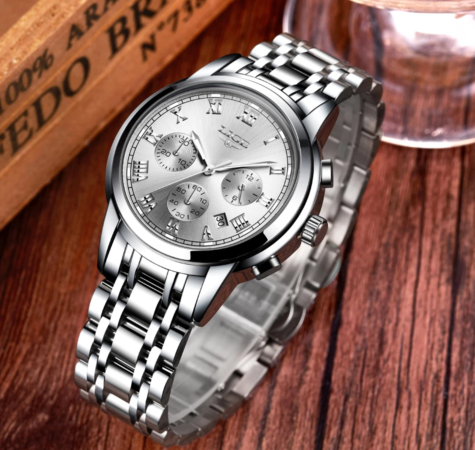 LIGE Men Watches Top Luxury Brand Full Steel Waterproof Sport Quartz Watch Men Fashion Date Clock Chronograph Relogio Masculino sports watch