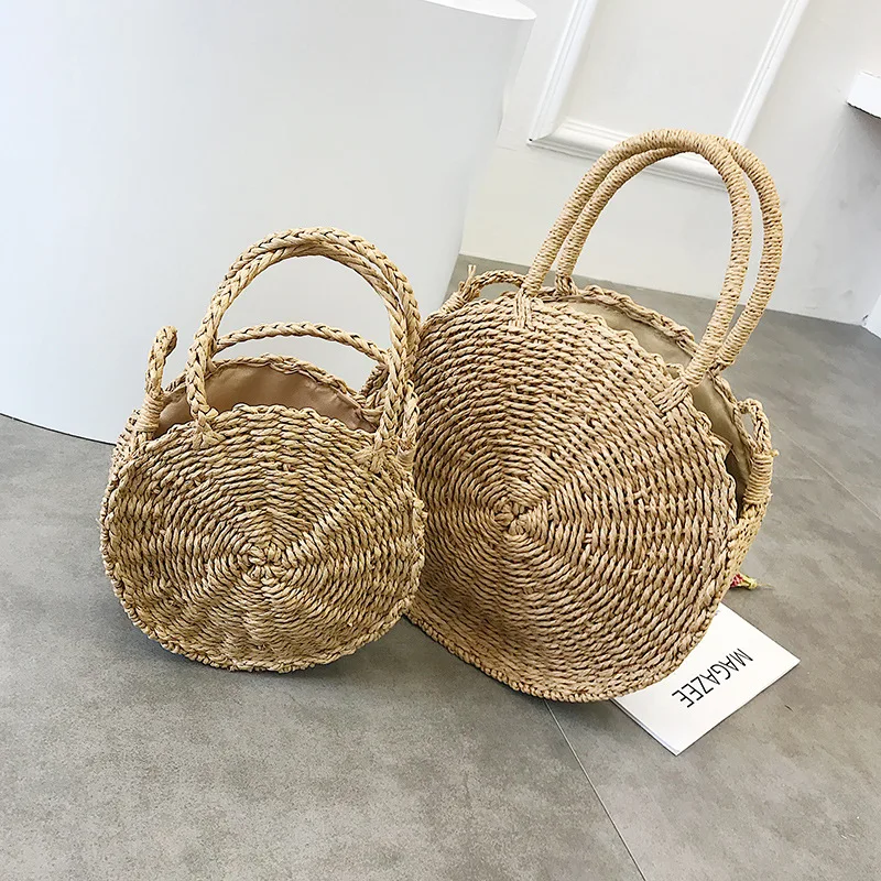 

2019 New Rattan Woven Round Handbag Vintage Handmade Straw Rope Knitted Messenger Bag Lady Shoulder Bag Casual Summer Beach Tote