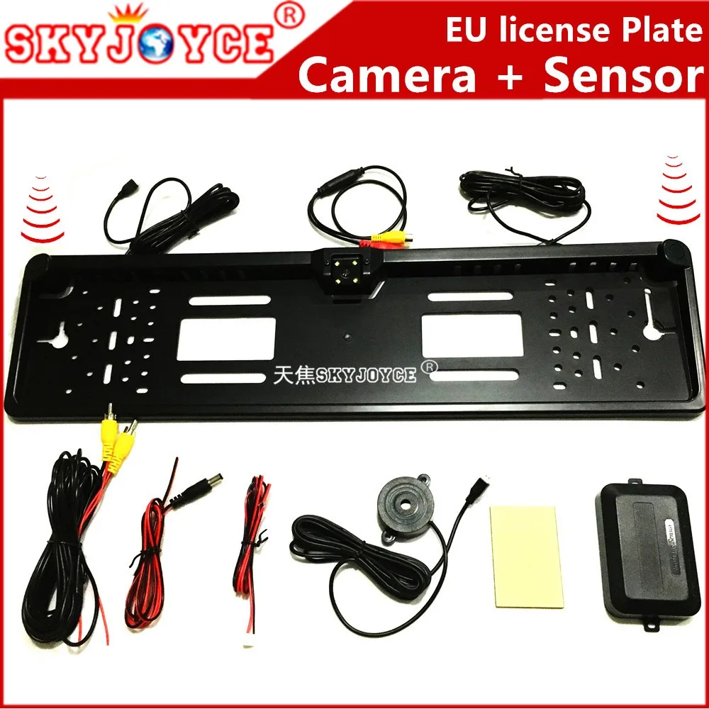 Black camera CCD HD rear view camera set with 2 radar parking sensor EU European license plate camera rear parking camera LED (3)