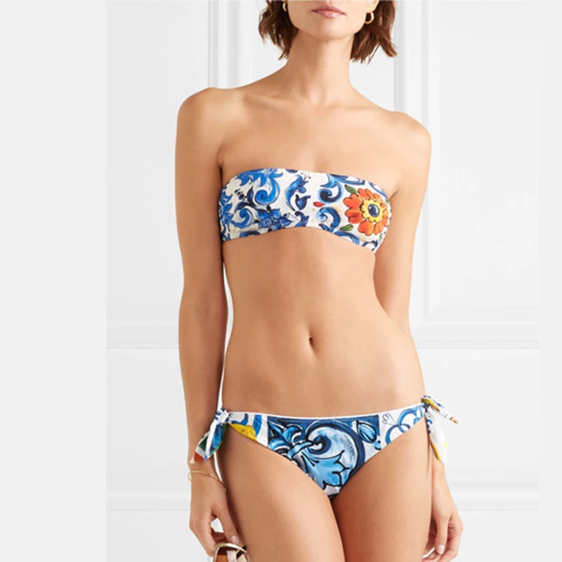 

bandeau flower strapless wrap tube top bikinis 2019 mujer push up brazilian women bathing suits maillot de bain femme sexy vikin