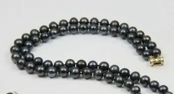 

charming 2 ROW AAA 9-10MM TAHITIAN NATURAL BLACK PEARL NECKLACE Yellow clasp