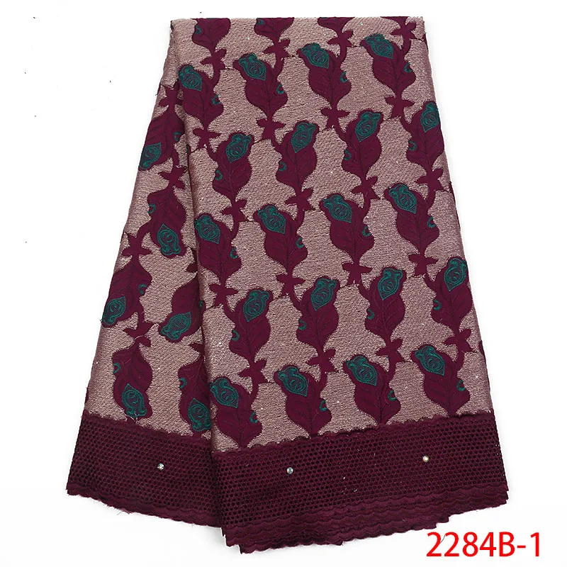 

African Swiss Voile Lace High Quality With stones Embroidered Cotton Laces African Fabric 5 Yards 100% Soft Cotton XZ2284B-1