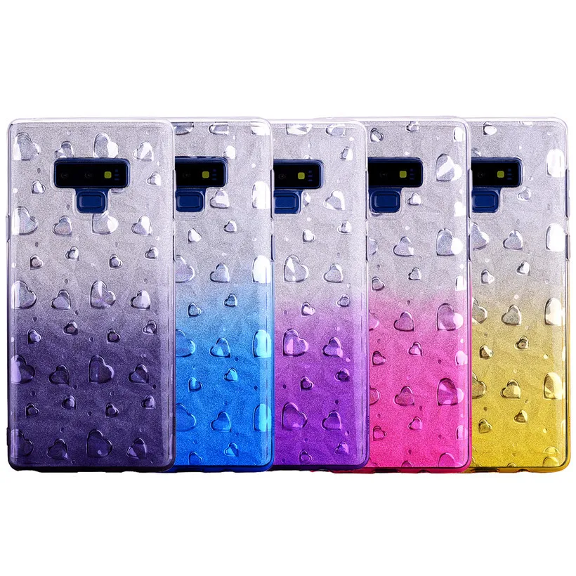 HEMASOLY Case For Samsung Note 9 Glitter Silicone Diamond Rhombus Bling Love Heart Gradient Cover |