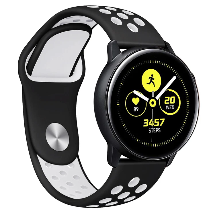 Силиконовый ремешок для samsung Galaxy Watch Active, двойной цвет, спортивный ремешок, ремешок для часов, браслет, ремешок на запястье, замена - Цвет: Black White