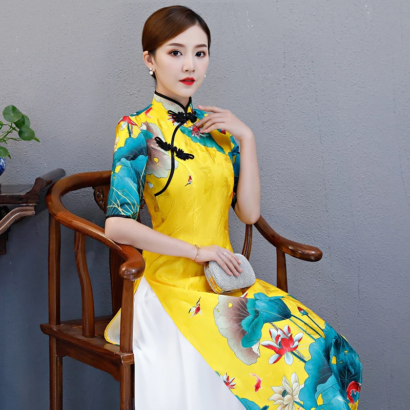 AO Dai Long Cheongsam Traditional China Style Party Qipao Robe Oriental Womens Elegant Evening Dress Vestido Plus Size S-5XL chinese dress
