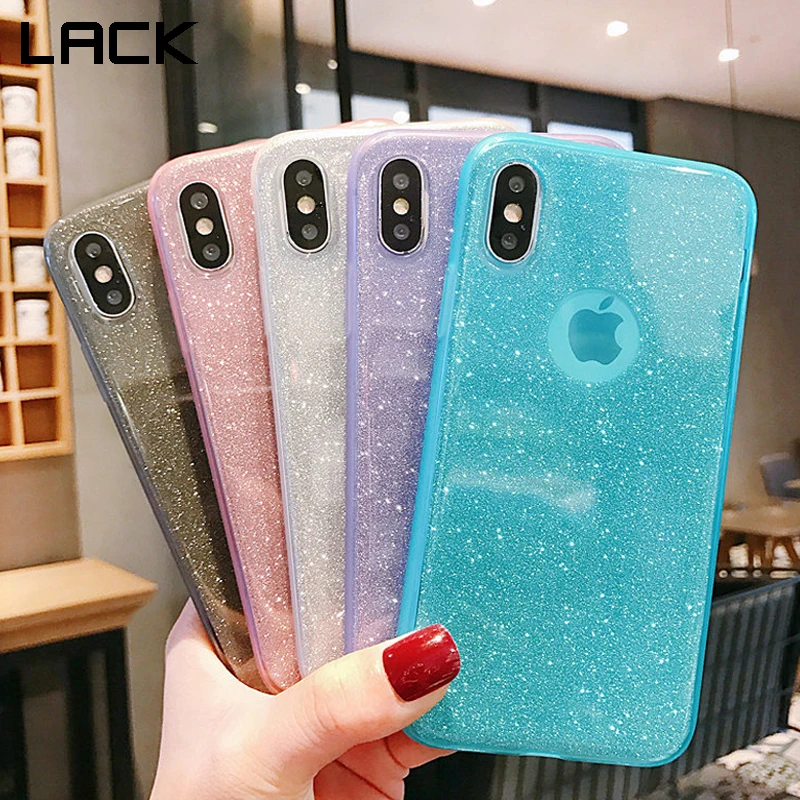 

LACK Glitter Powder Transparent mirror TPU Soft Silicon Cases For iphone X XS Max XR 6 6S 7 8 Plus Anti-knock Phone Case Cover