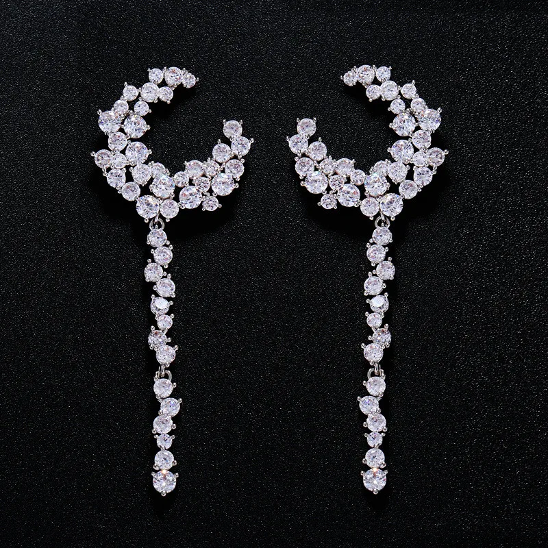 

WIN-B Cubic Zirconia Round Earrings Tassel Chain Earrings Drop Dangling Anti-allergic Earrings Women Long Earrings Boucle