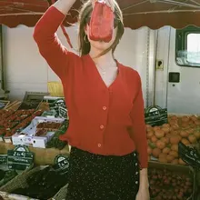 Rouje французский винтажный волнистый v-образный вырез пряжка короткий параграф Высокая талия с длинными рукавами кардиган