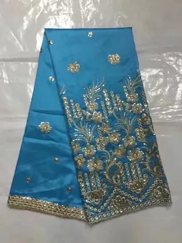 

Special Design Gold Sequins George Lace Fabric High Quality Silk Lace With Embroidered 5 Yards/lot African George Fabrics
