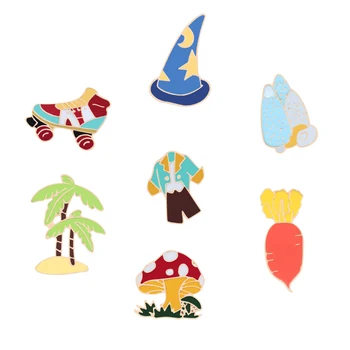 

Trendy Cartoon Brooch Mushroom Coconut Tree Banana Enamel Pins Skates Magic Hat Popsicle Button Badge Jackets Lapel Pin Jewelry