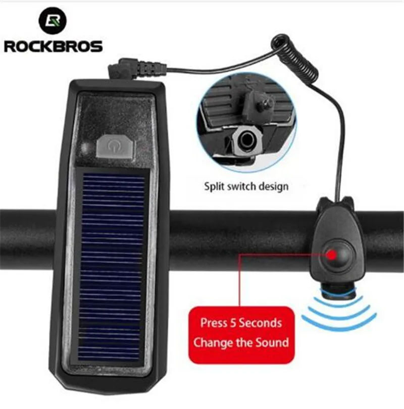 ROCKBROS Solar Charging Bicycle Headlights IPX4 Waterproof Bike Bell 120 dB Light Sensing Smart Switch Multiple Modes
