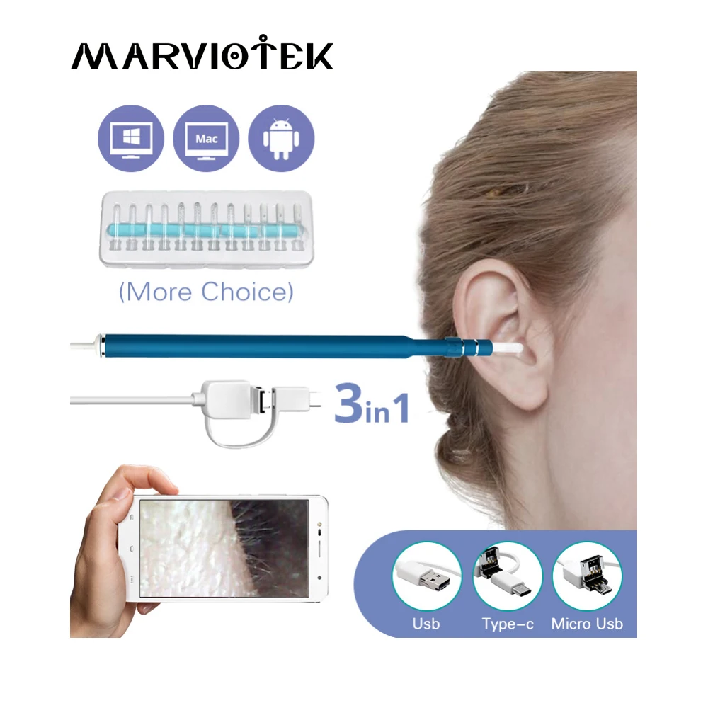

Mini Camera Ear Cleaner 3 in 1 Ear Cleaning Endoscope High Definition Visual Earpick Ear Spoon Health Care USB Tool Medical Home