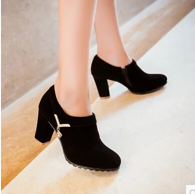 

2016 autumn new retro high-heeled shoes with thick scrub in the opening round women's shoes sweet solid color