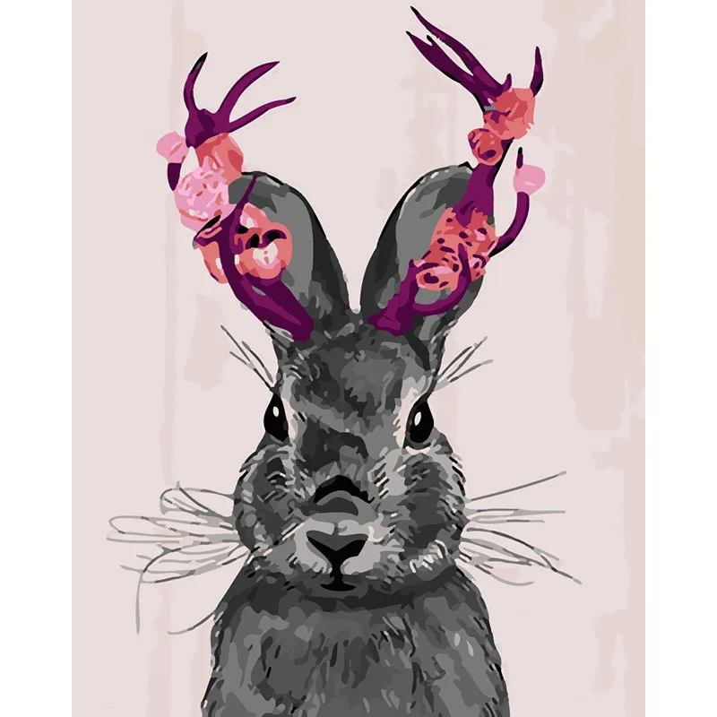 

Flower rabbit Animal DIY Digital Painting By Numbers Modern Wall Art Canvas Painting Unique Gift Home Decor 40x50cm