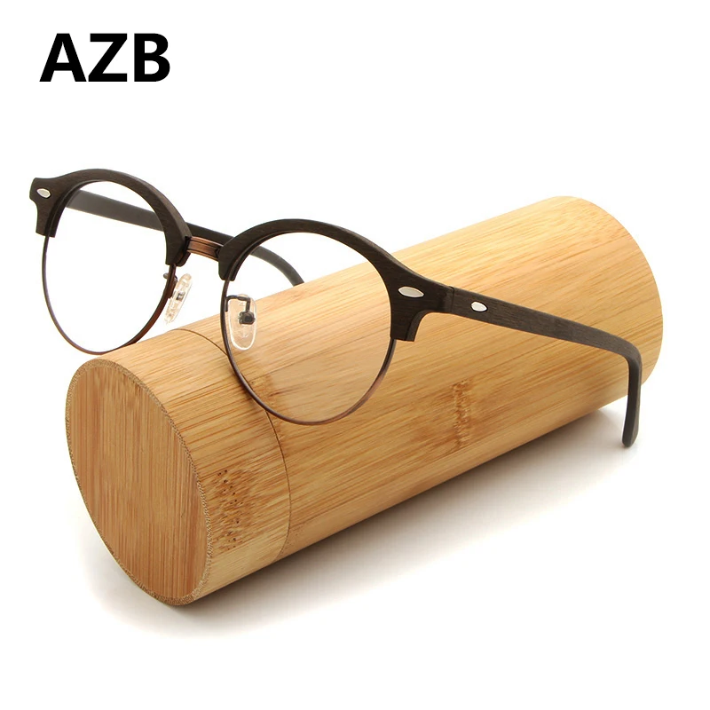 Cena AZB w stylu Vintage okrągłe ramki okularów kobiet drewniane receptę krótkowzroczność spektakl oczu ramki okularów z przezroczystego obiektywu óculos Gafas