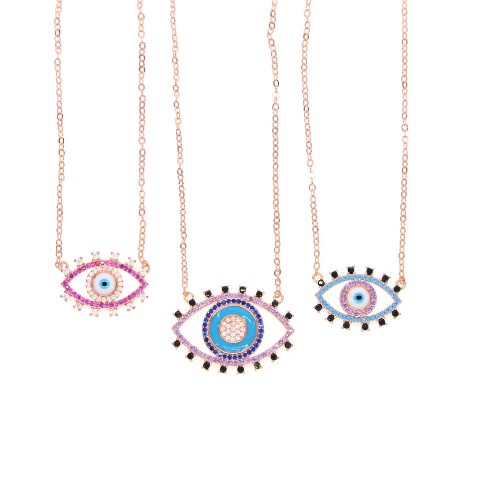 colorful red blue purple fashion necklace rose gold color AAA cubic zirconia mix colored pendant lovely women jewelry necklaces